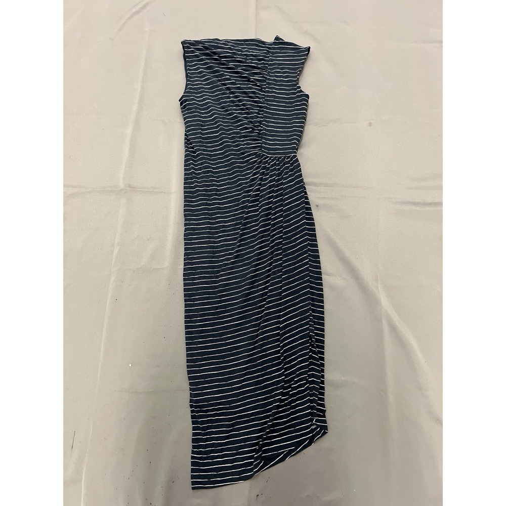 Hugo Boss Midi Dress Esay Ruched Asymmetric Bateau Neckline Blue Striped Size S - Picture 11 of 11
